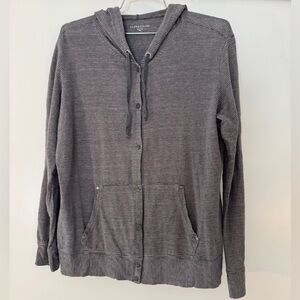 Eileen Fisher Petite 100% Linen Striped Hooded Snap Cardigan PM